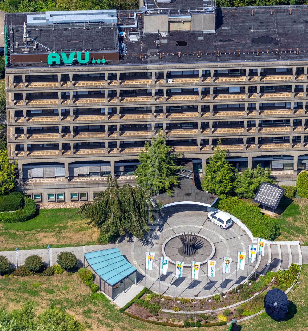 Gevelsberg from above - Administration building of the company AVU Aktiengesellschaft fuer Versorgungs-Unternehmen An of Drehbonk on street An der Drehbank in the district Heck in Gevelsberg in the state North Rhine-Westphalia, Germany