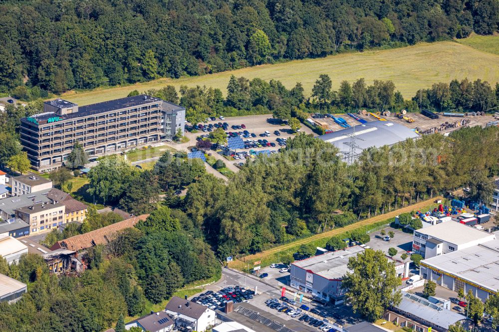 Gevelsberg from above - Administration building of the company AVU Aktiengesellschaft fuer Versorgungs-Unternehmen An of Drehbonk on street An der Drehbank in the district Heck in Gevelsberg in the state North Rhine-Westphalia, Germany