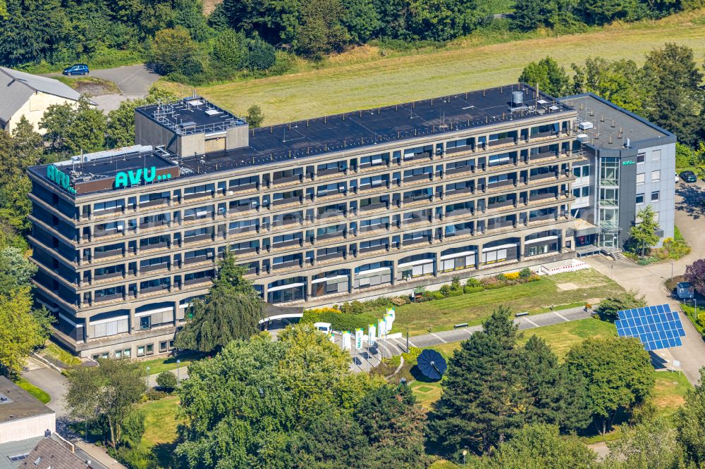 Gevelsberg from the bird's eye view: Administration building of the company AVU Aktiengesellschaft fuer Versorgungs-Unternehmen An of Drehbonk on street An der Drehbank in the district Heck in Gevelsberg in the state North Rhine-Westphalia, Germany