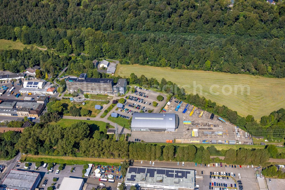 Gevelsberg from above - Administration building of the company AVU Aktiengesellschaft fuer Versorgungs-Unternehmen An of Drehbonk on street An der Drehbank in the district Heck in Gevelsberg in the state North Rhine-Westphalia, Germany