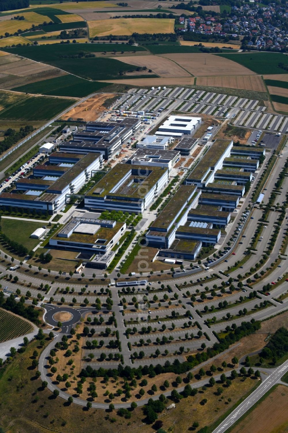 Aerial image Abstatt - Administration building of the company Bosch Engineering GmbH on Robert-Bosch-Allee in Abstatt in the state Baden-Wurttemberg, Germany