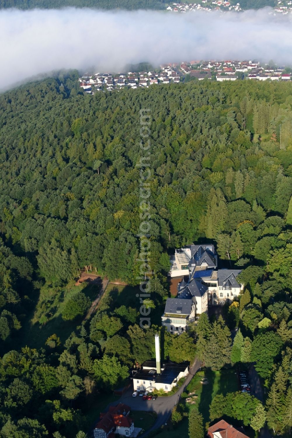 Aerial photograph Melsungen - Administration building of the company of B. Braun Melsungen AG on Stadtwaldpark in Melsungen in the state Hesse, Germany