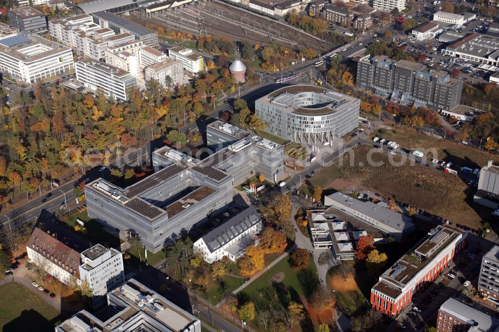 Darmstadt from above - Administration building of the company Deutsche Telekom - Future Campus on street Heinrich-Hertz-Strasse in Darmstadt in the state Hesse, Germany