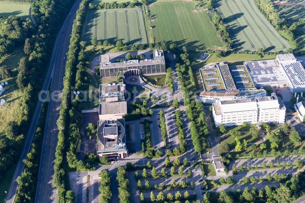 Mainz from above - Administration building of the TV broadcast channel company 3sat in Mainz in the state Rhineland-Palatinate, Germany