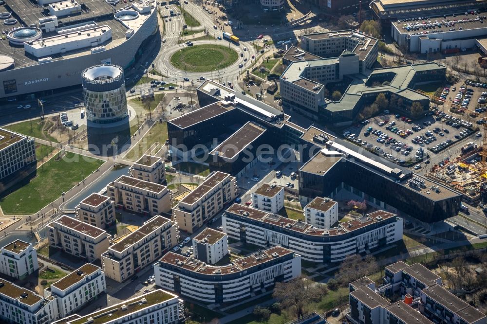 Aerial image Essen - Administration building of the company of Funke Mediengruppe on Berliner Platz in Essen in the state North Rhine-Westphalia, Germany