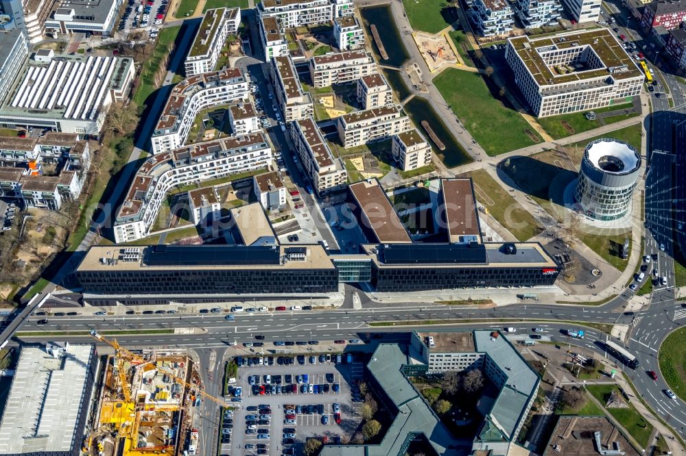 Essen from above - Administration building of the company of Funke Mediengruppe on Berliner Platz in Essen in the state North Rhine-Westphalia, Germany