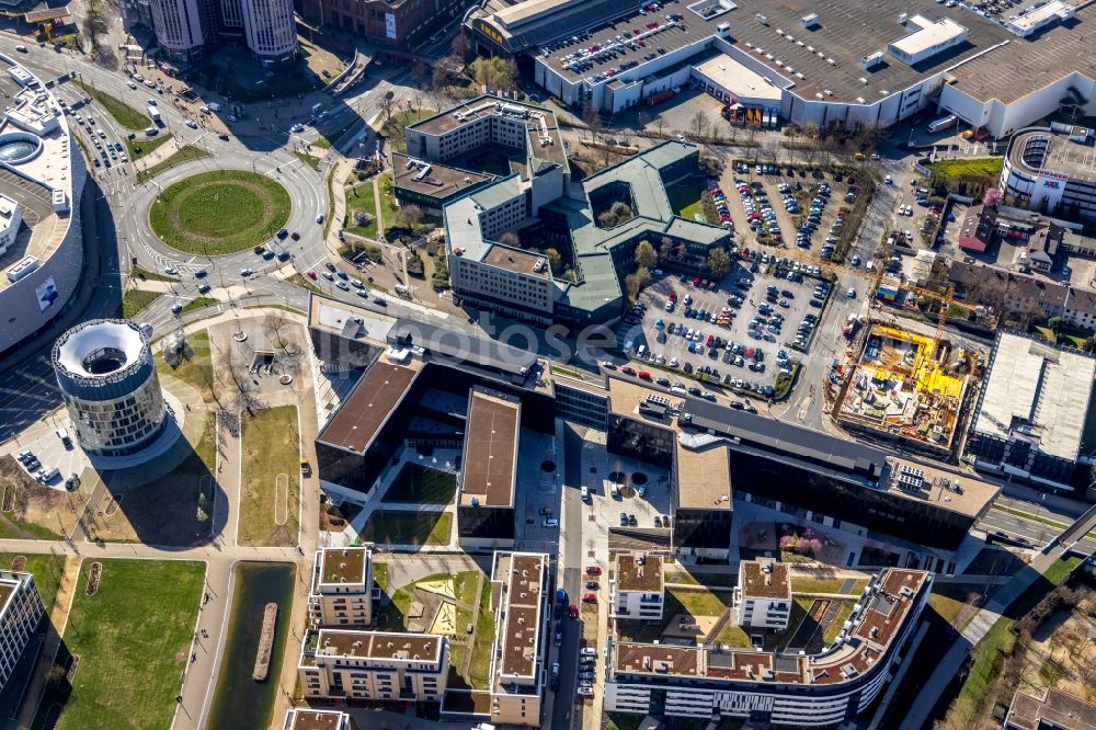 Aerial image Essen - Administration building of the company of Funke Mediengruppe on Berliner Platz in Essen in the state North Rhine-Westphalia, Germany