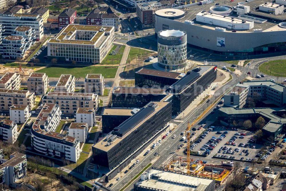 Aerial image Essen - Administration building of the company of Funke Mediengruppe on Berliner Platz in Essen in the state North Rhine-Westphalia, Germany