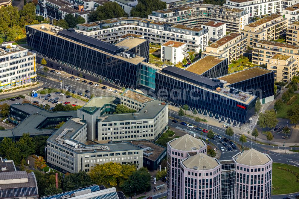 Aerial photograph Essen - administration building of the company of Funke Mediengruppe on Berliner Platz in Essen in the state North Rhine-Westphalia, Germany