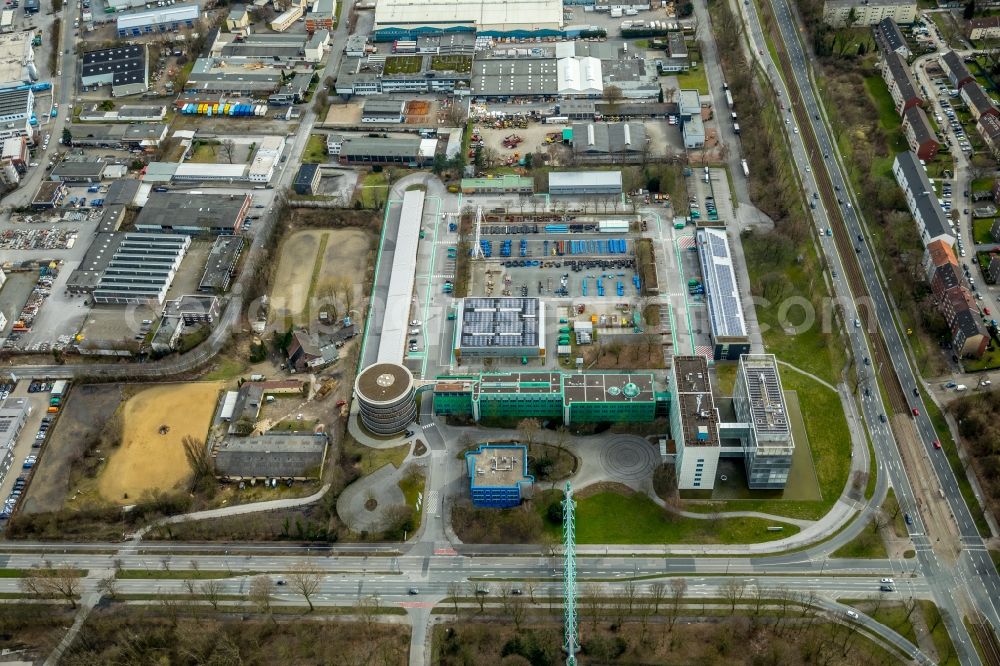 Aerial image Gelsenkirchen - Administration building of the company GELSENWASSER AG on Willy-Brandt-Allee in Gelsenkirchen in the state North Rhine-Westphalia, Germany