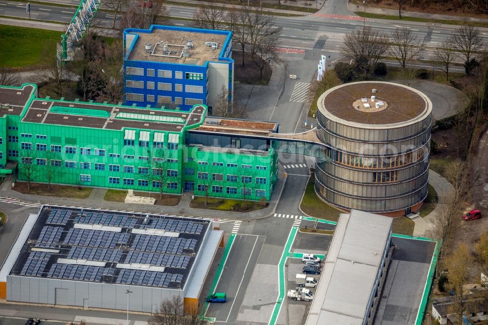 Aerial photograph Gelsenkirchen - Administration building of the company GELSENWASSER AG on Willy-Brandt-Allee in Gelsenkirchen in the state North Rhine-Westphalia, Germany