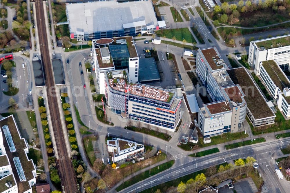 Weilimdorf from above - Administration building of the company of Informatica GmbH and Vodafone in Weilimdorf in the state Baden-Wurttemberg, Germany