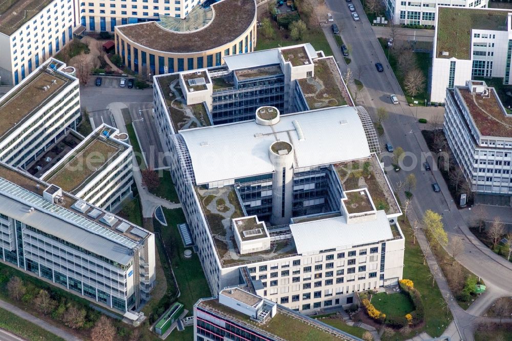 Weilimdorf from the bird's eye view: Administration building of the company of Dr. Ing. h.c. F. Porsche AG in Weilimdorf in the state Baden-Wurttemberg, Germany