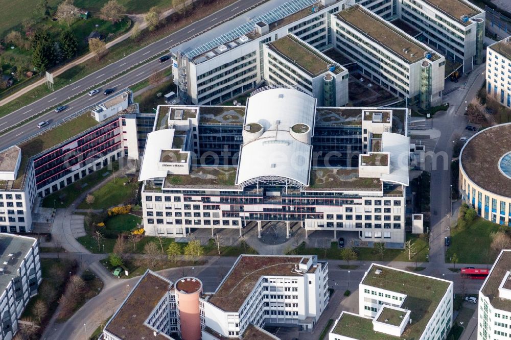 Aerial photograph Weilimdorf - Administration building of the company of Dr. Ing. h.c. F. Porsche AG in Weilimdorf in the state Baden-Wurttemberg, Germany