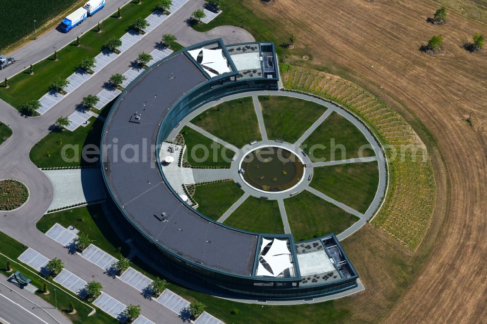 Abstatt from above - Administration building of the company of Muenzing Chemie GmbH on Muenzingstrasse in Abstatt in the state Baden-Wurttemberg, Germany