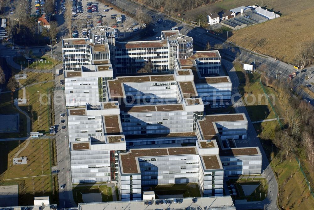 München from the bird's eye view: Administration building of the company MTU Aero Engines AG in the district Allach-Untermenzing in Munich in the state Bavaria, Germany