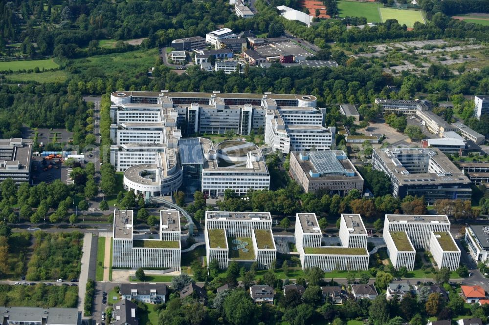 Bonn from above - Administration building of the company Postbank-Finanzcenter Bonn Deutsche Telekom on Friedrich-Ebert-Allee in the district Gronau in Bonn in the state North Rhine-Westphalia, Germany