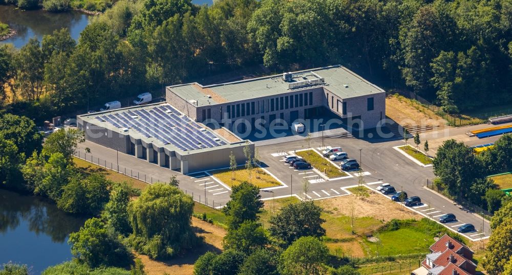 Hattingen from above - Administration building of the company of Stadtwerke Hattingen GmbH on Weg Zum Wasserwerk in Hattingen in the state North Rhine-Westphalia, Germany