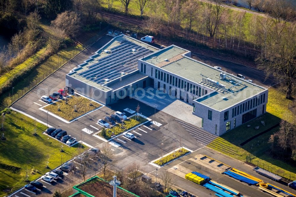 Aerial image Hattingen - Administration building of the company of Stadtwerke Hattingen GmbH on Weg Zum Wasserwerk in Hattingen in the state North Rhine-Westphalia, Germany