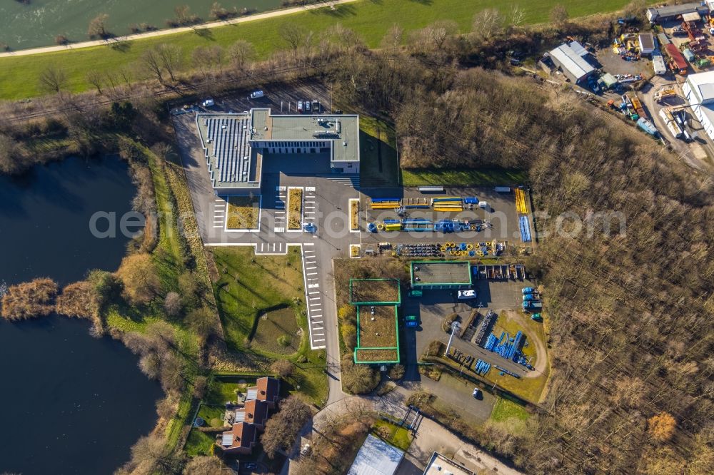 Hattingen from above - Administration building of the company of Stadtwerke Hattingen GmbH on Weg Zum Wasserwerk in Hattingen in the state North Rhine-Westphalia, Germany