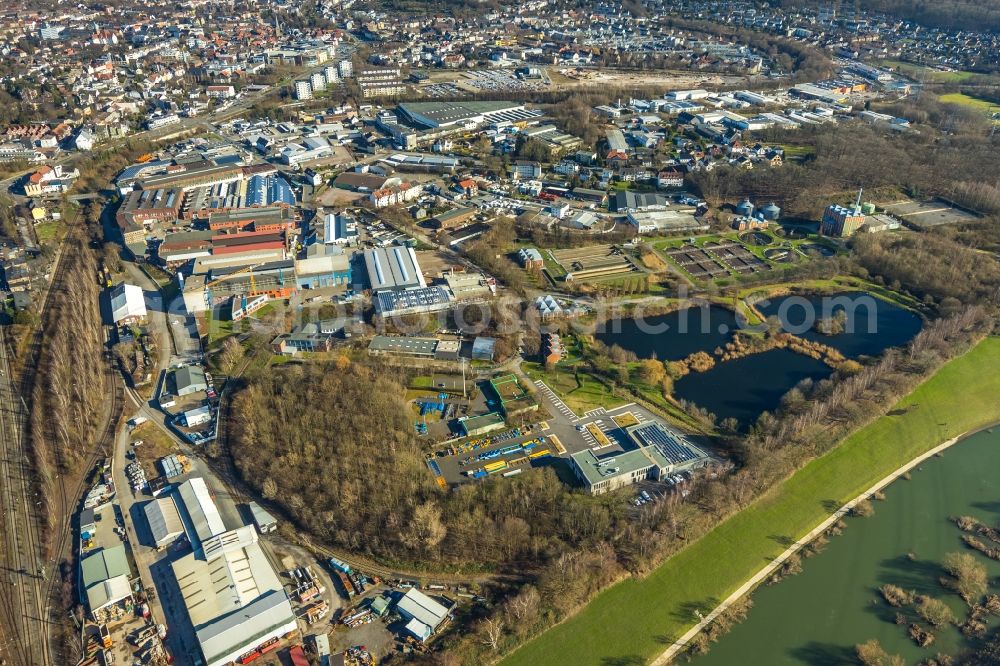 Aerial image Hattingen - Administration building of the company of Stadtwerke Hattingen GmbH on Weg Zum Wasserwerk in Hattingen in the state North Rhine-Westphalia, Germany