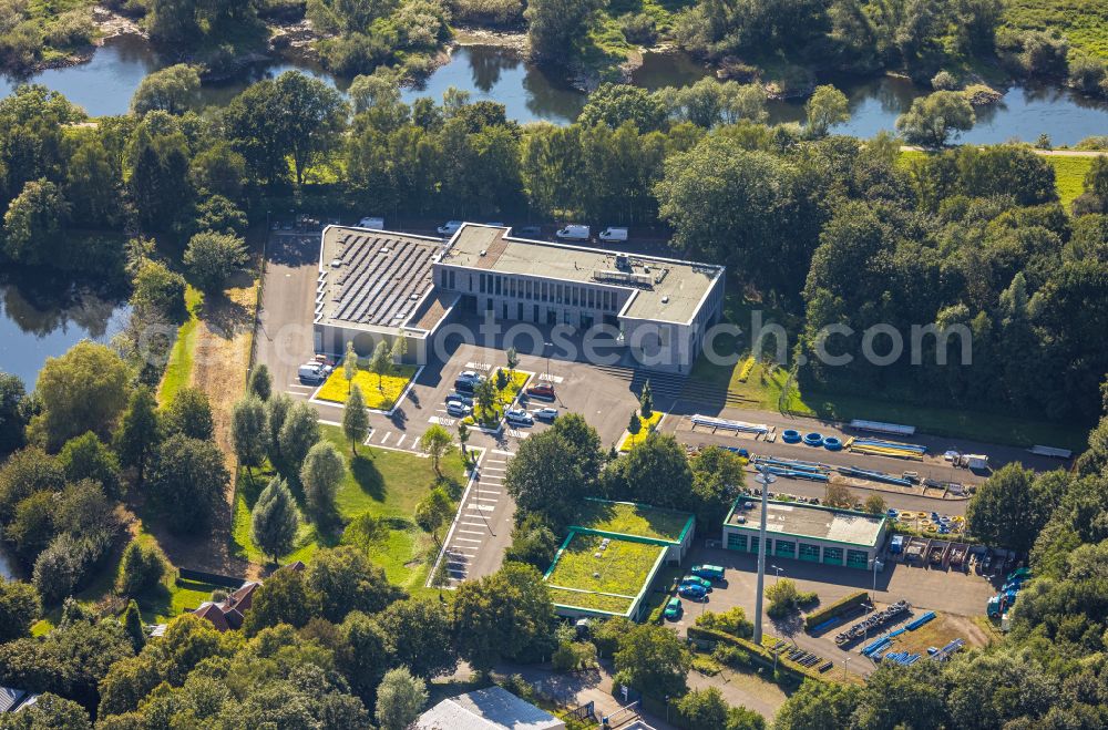 Hattingen from the bird's eye view: Administration building of the company of Stadtwerke Hattingen GmbH on Weg Zum Wasserwerk in Hattingen in the state North Rhine-Westphalia, Germany