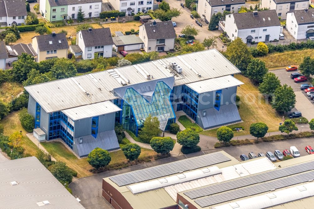 Menden (Sauerland) from above - Administration building of the company of Stadtwerke in Menden (Sauerland) in the state North Rhine-Westphalia, Germany