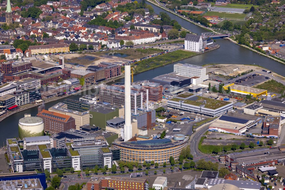 Aerial image Münster - Administration building of the company of Stadtwerke Muenste onr Hafenplatz in Muenster in the state North Rhine-Westphalia, Germany