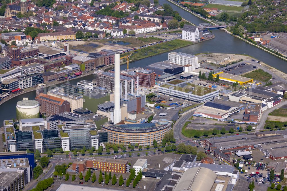 Aerial photograph Münster - Administration building of the company of Stadtwerke Muenste onr Hafenplatz in Muenster in the state North Rhine-Westphalia, Germany