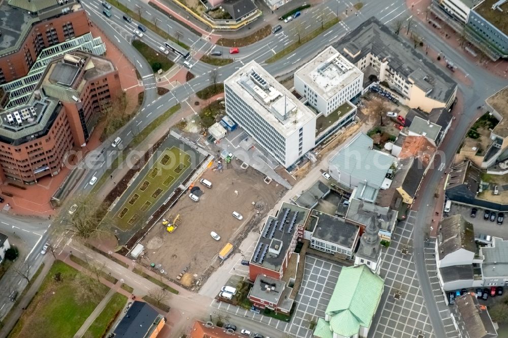 Aerial image Hamm - Administration building of the company Stadtwerkehaus with construction site of Rosengarten in the district Mitte in Hamm in the state North Rhine-Westphalia, Germany