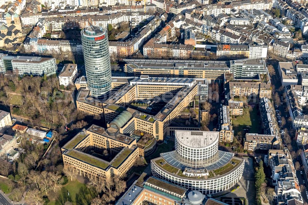 Düsseldorf from above - Administration building of the company of Uniper SE on E.ON-Platz in Duesseldorf in the state North Rhine-Westphalia, Germany