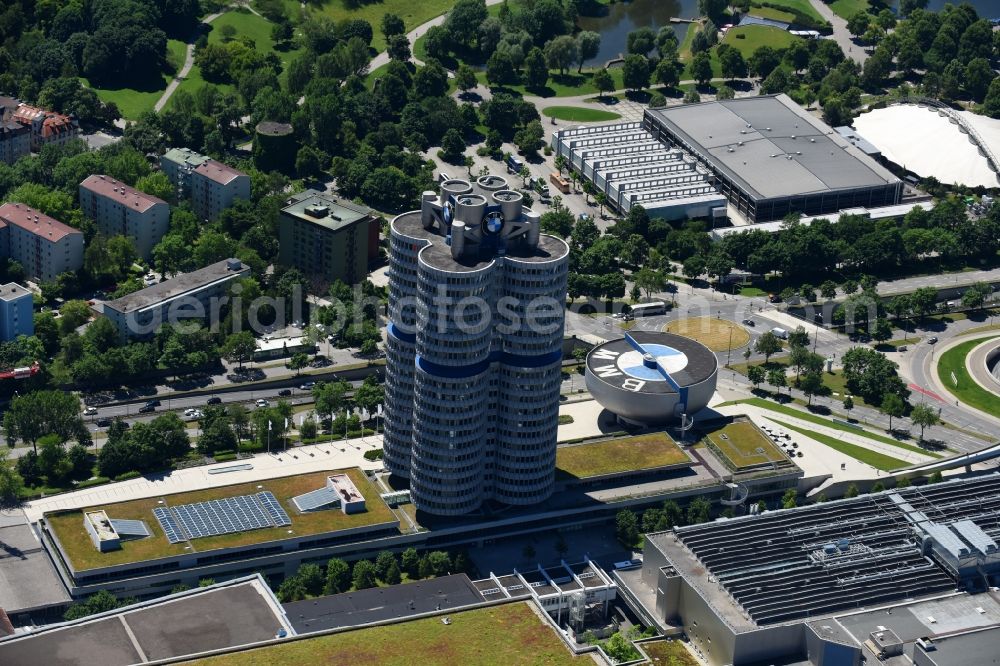 Aerial photograph München - Administration building of the company Vierzylinof of BMW AG in the district Milbertshofen-Am Hart in Munich in the state Bavaria, Germany