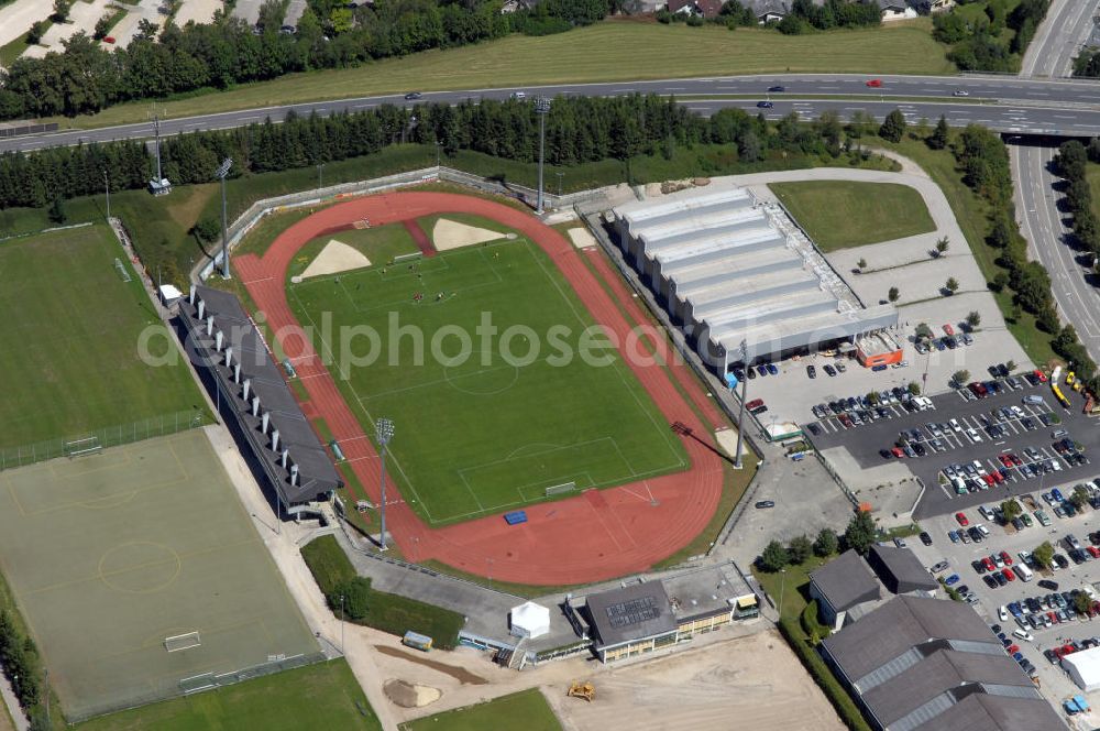 Aerial image Vöcklabruck - Blick auf das Voralp-Stadion, Kontakt: Voralpstadion, Kuntzstraße 2, 4840 Vöcklabruck, Tel. +43 7672 54 32,