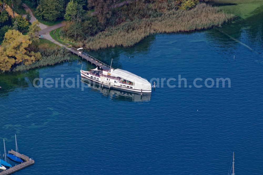 Aerial image Tutzing - Event and museum ship Tutzing on the shores of Lake Starnberg near Tutzing in the state of Bavaria, Germany