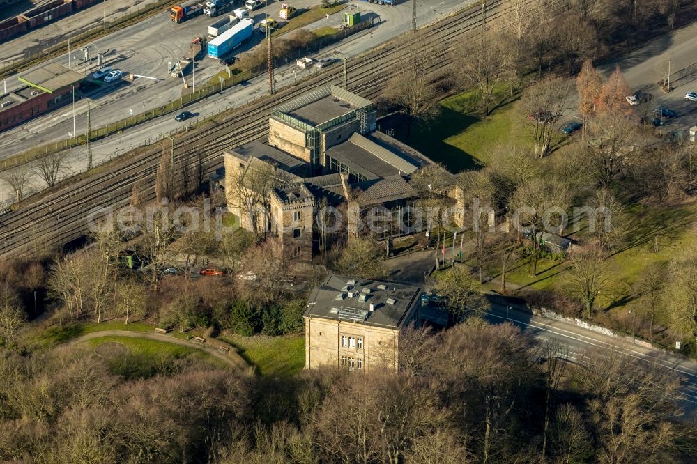 Witten from above - Building of the indoor arena Haus Witten in of Ruhrstrasse in Witten in the state North Rhine-Westphalia, Germany