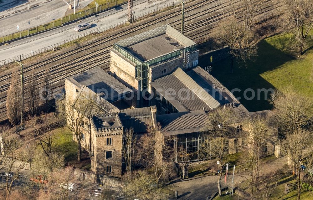 Witten from the bird's eye view: Building of the indoor arena Haus Witten in of Ruhrstrasse in Witten in the state North Rhine-Westphalia, Germany