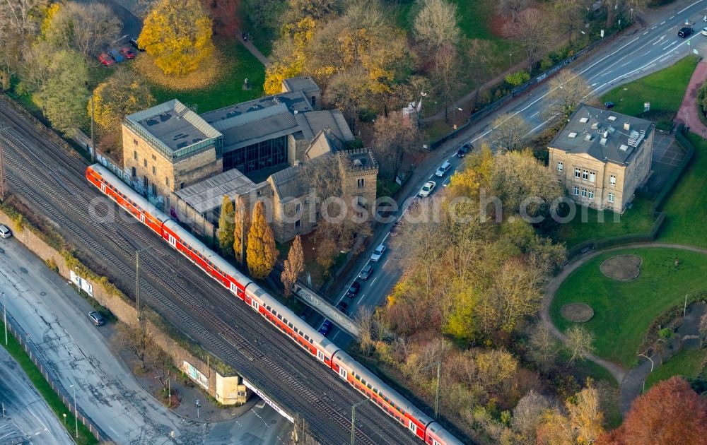 Witten from above - Building of the indoor arena Haus Witten on Ruhrstrasse in Witten in the state North Rhine-Westphalia, Germany