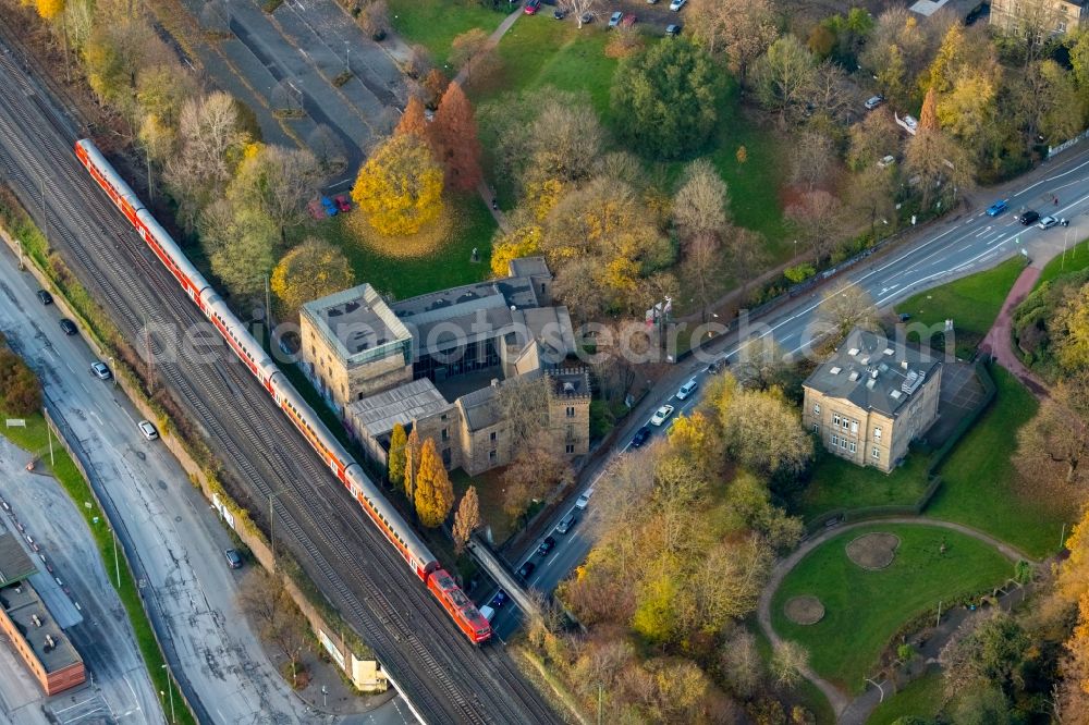 Aerial image Witten - Building of the indoor arena Haus Witten on Ruhrstrasse in Witten in the state North Rhine-Westphalia, Germany