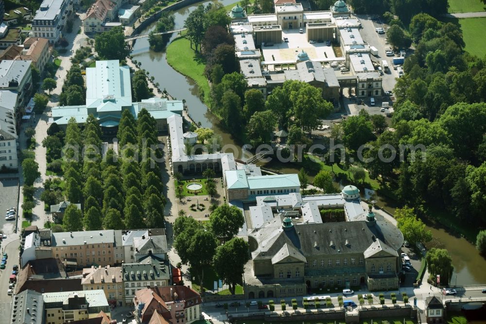 Bad Kissingen from above - Building of the indoor arena Regentenbau on Ludwigstrasse in Bad Kissingen in the state Bavaria, Germany