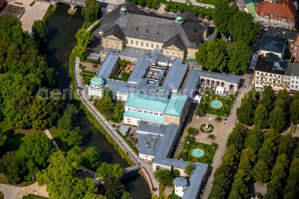 Bad Kissingen from above - Building of the indoor arena Regentenbau on Ludwigstrasse in Bad Kissingen in the state Bavaria, Germany