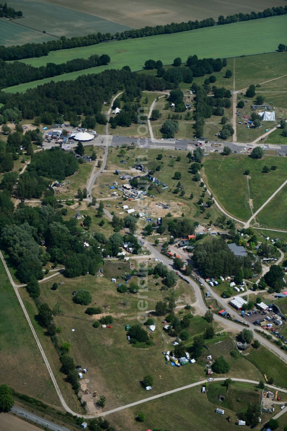 Lärz from the bird's eye view: Participants at the event area Fusion Festival on airfield Laerz - Rechlin in Laerz in the state Mecklenburg - Western Pomerania, Germany