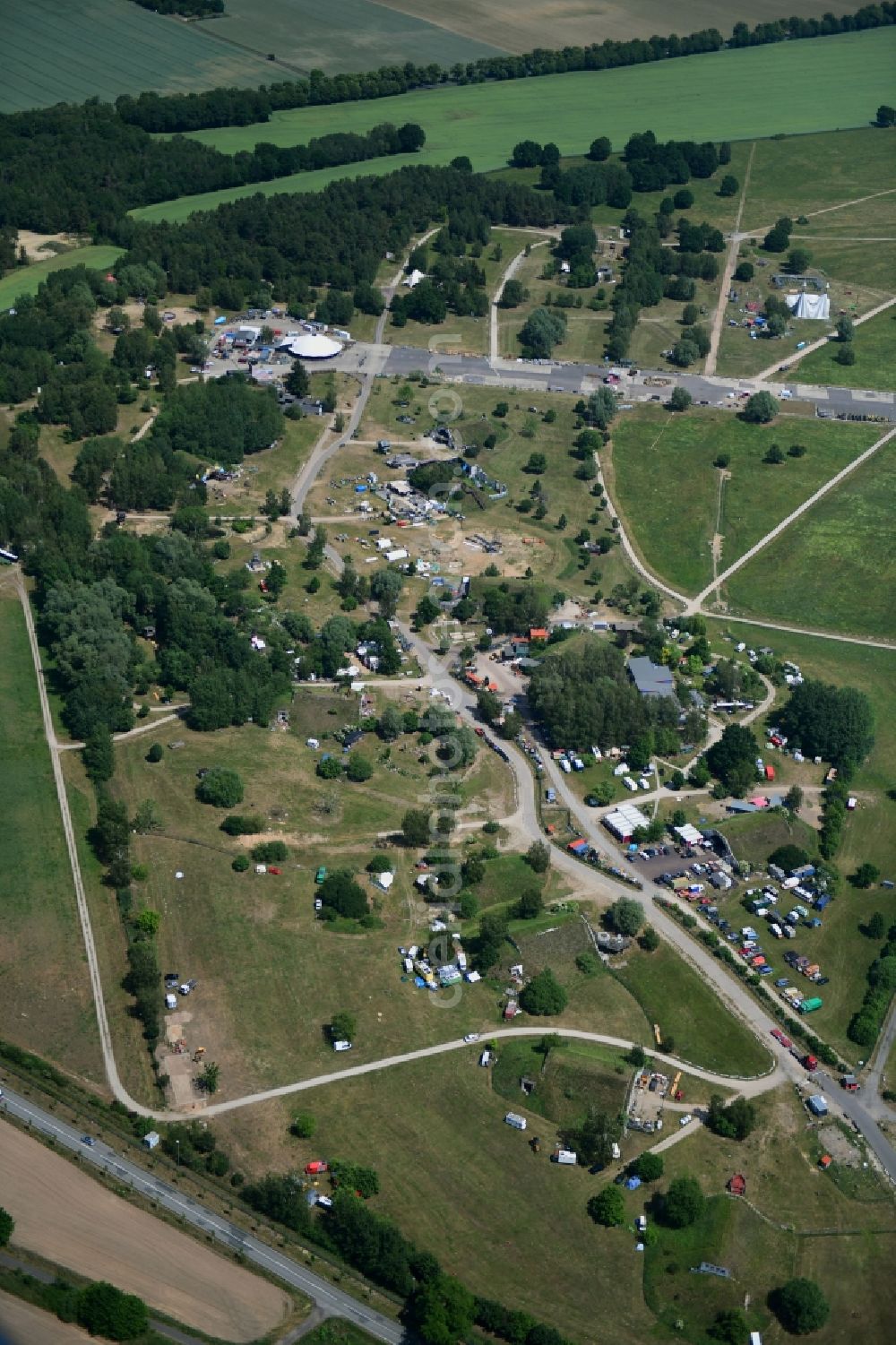 Aerial image Lärz - Participants at the event area Fusion Festival on airfield Laerz - Rechlin in Laerz in the state Mecklenburg - Western Pomerania, Germany