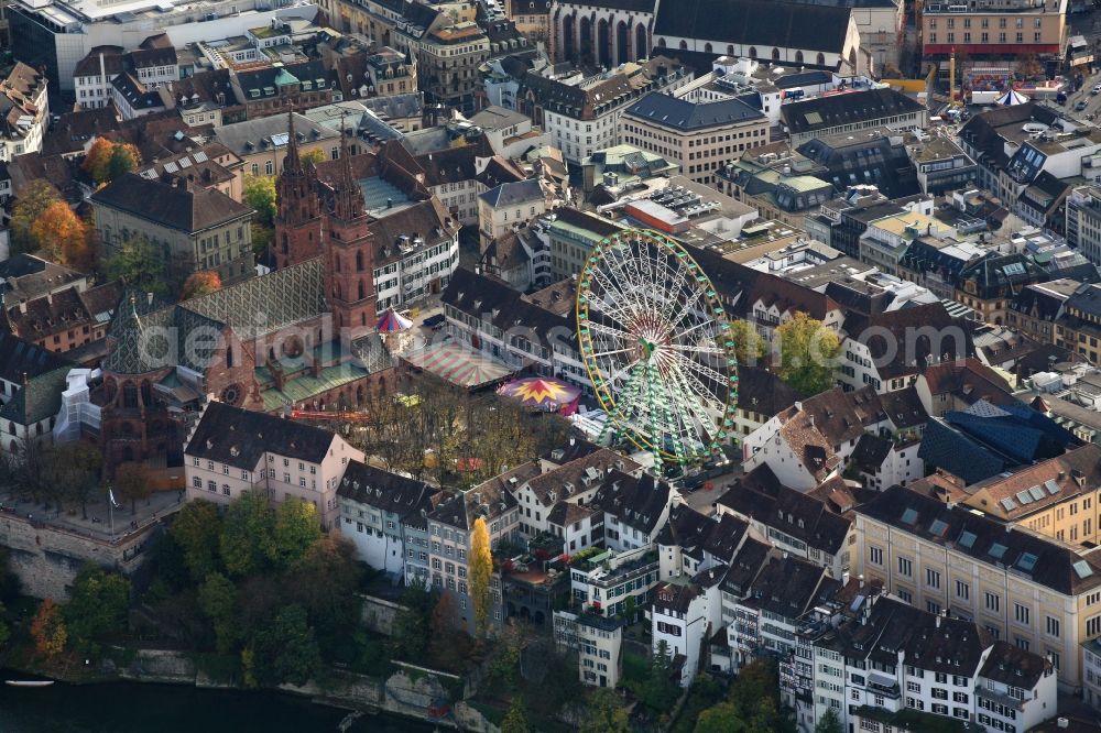 Aerial photograph Basel - Event site of the Autumn Fair with ferris wheel in the Old Town in Basle, Switzerland