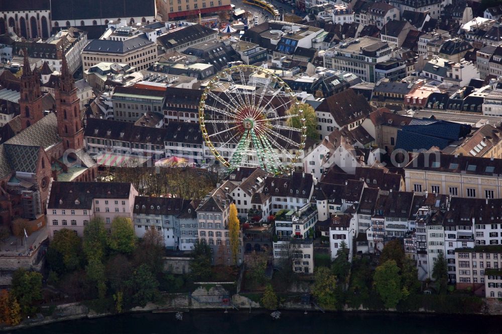 Basel from above - Event site of the Autumn Fair with ferris wheel in the Old Town in Basle, Switzerland