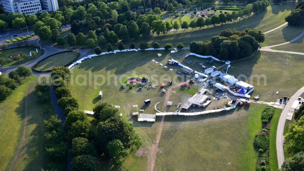 Aerial image Bonn - Event area of the Kulturgarten music event in the Rheinaue in Bonn in the state North Rhine-Westphalia, Germany