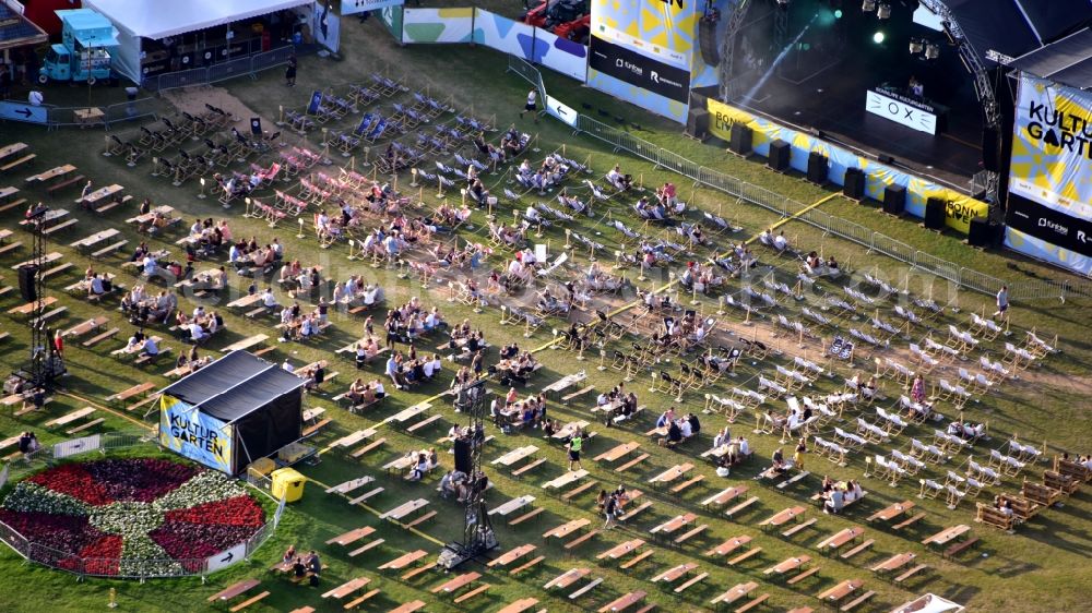 Aerial image Bonn - Event area of the Kulturgarten music event in the Rheinaue in Bonn in the state North Rhine-Westphalia, Germany