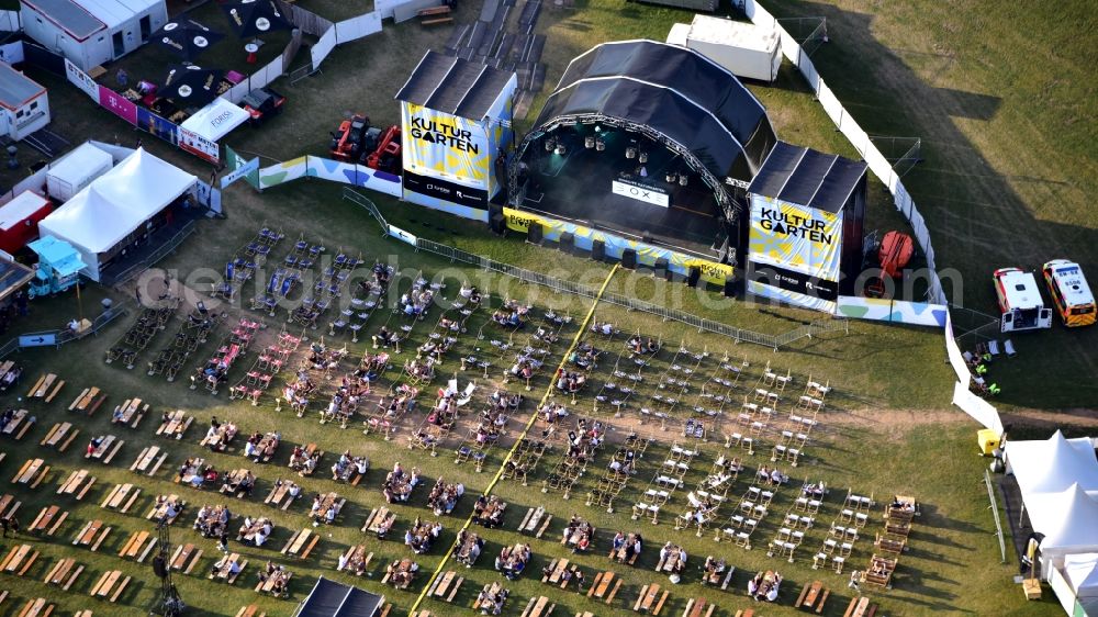 Bonn from the bird's eye view: Event area of the Kulturgarten music event in the Rheinaue in Bonn in the state North Rhine-Westphalia, Germany