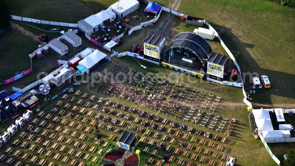 Aerial image Bonn - Event area of the Kulturgarten music event in the Rheinaue in Bonn in the state North Rhine-Westphalia, Germany