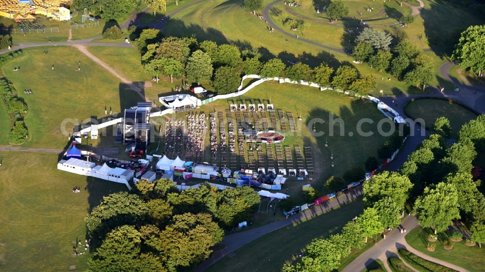 Aerial photograph Bonn - Event area of the Kulturgarten music event in the Rheinaue in Bonn in the state North Rhine-Westphalia, Germany