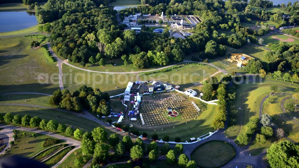 Bonn from above - Event area of the Kulturgarten music event in the Rheinaue in Bonn in the state North Rhine-Westphalia, Germany